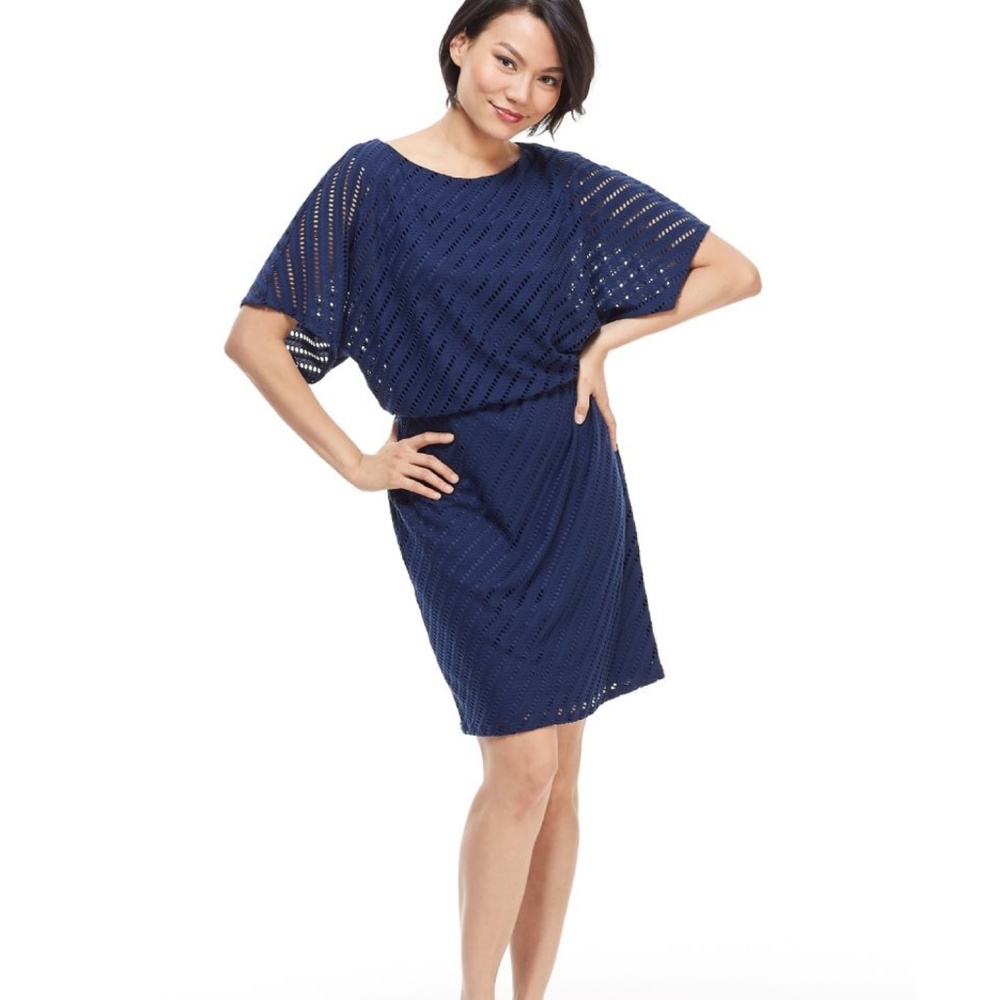 London Times Short Sleeve Eyelet Sheath Dress